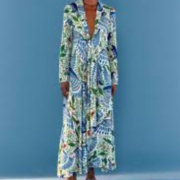 Farm Rio Macaw Flight Long Sleeve Tropical Birds Amazon Leaves Print Maxi Dress - Picture 2 of 5